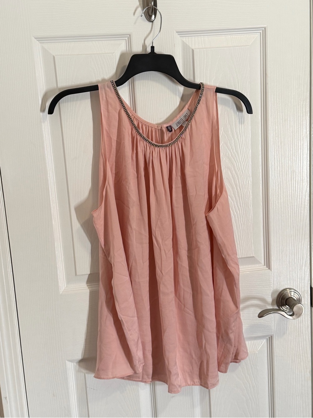Jennifer Lopez Sleeveless Scoop Neck Pink Flowy Top with Rhinestones 2X